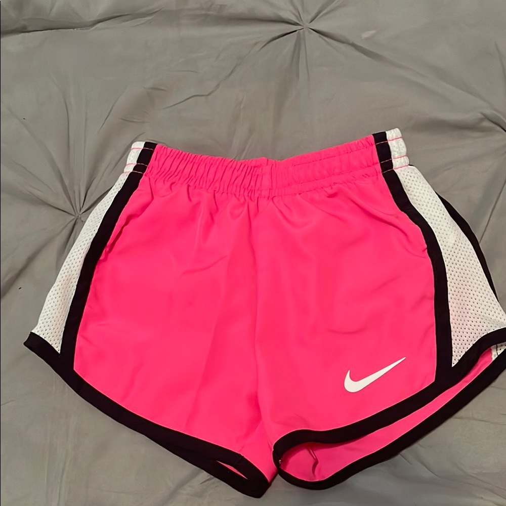 Nike Pink and White Athletic Shorts with Side Panels